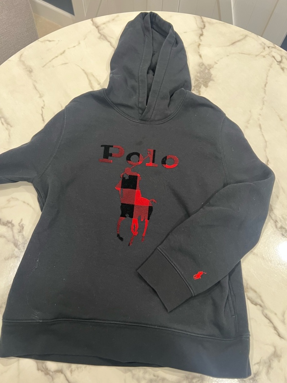 Polo by Ralph Lauren Black Hoodie with Red & Black Patch Polo Player